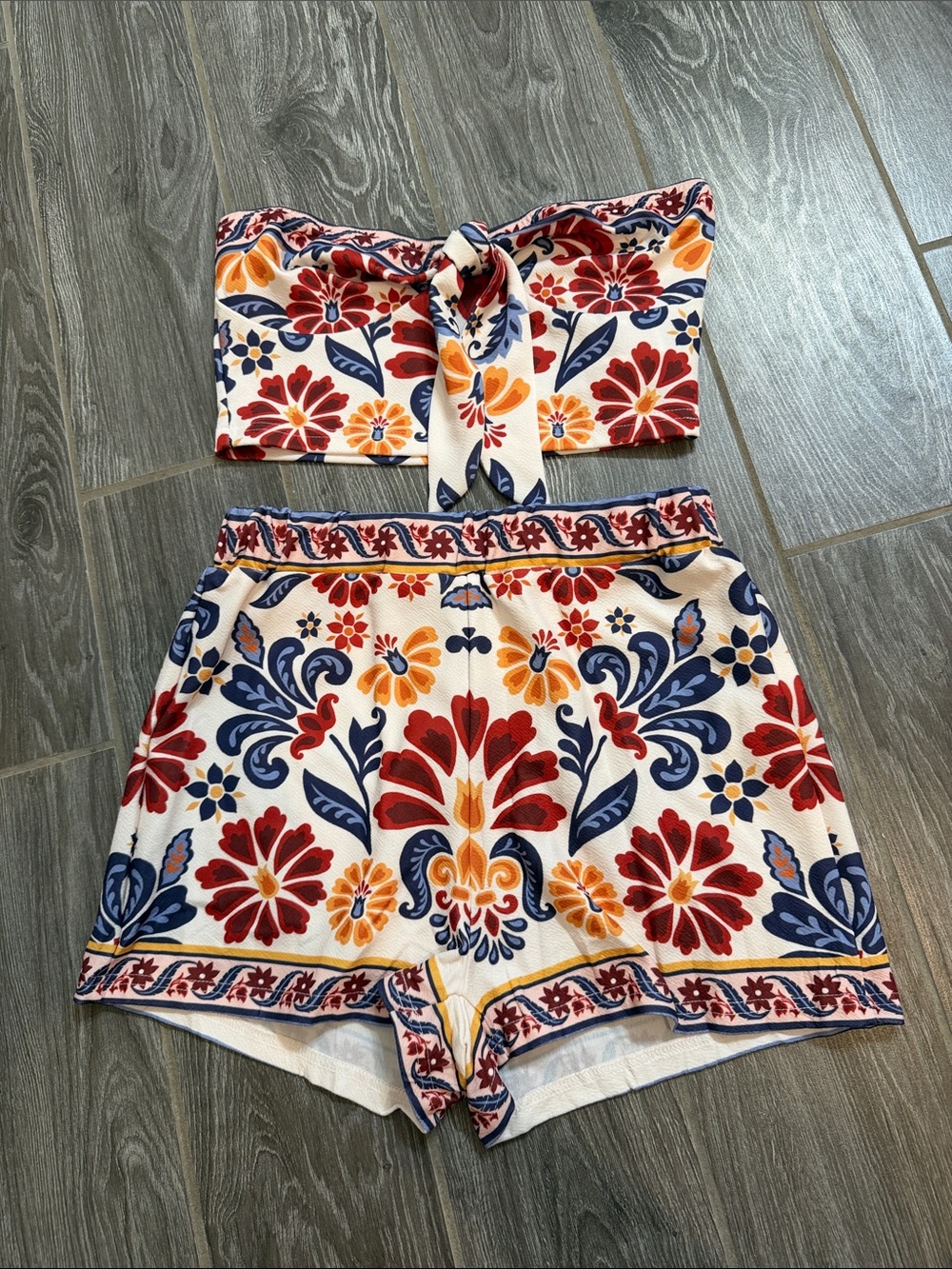 Shein High-Waist Floral Print Women's cropped bandeau shorts set Small NWOT